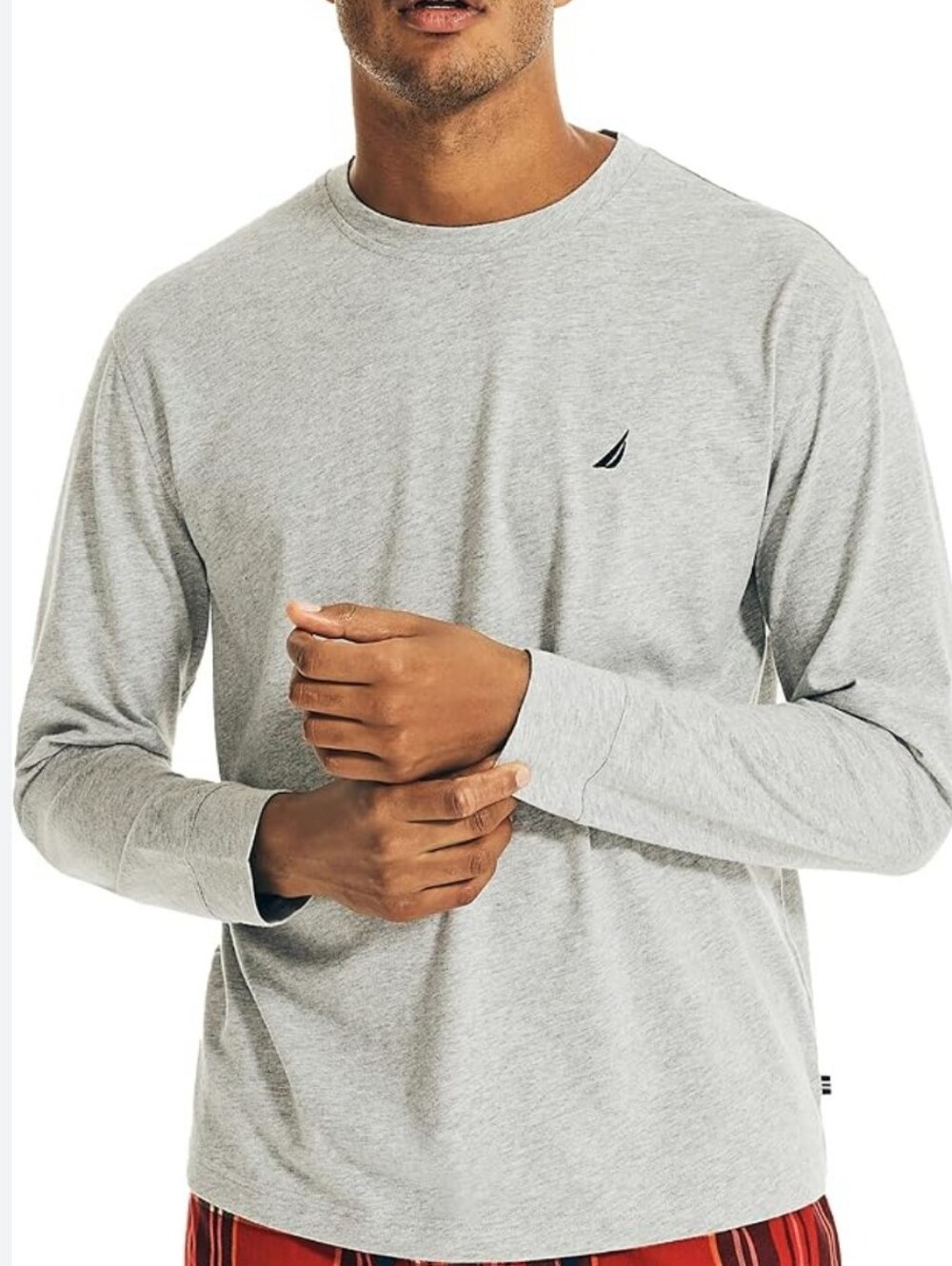 Nautica GRAY Long-Sleeve Crewneck Shirt -heather Brushed  Gray Numerous Sizes